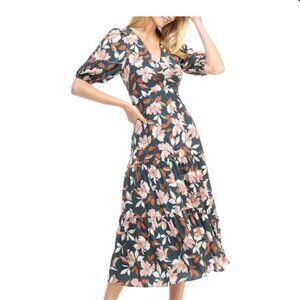 Gal Meets Glam Tegan Floral Print Tiered Midi Dress Size 8P
